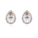 Silver Tone Daffodil Peacock Pear Shaped Crystal Earrings.JPG